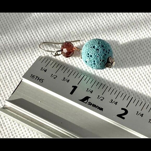 Blue lava rock and purple stone fish hook earrings - Picture 7 of 9